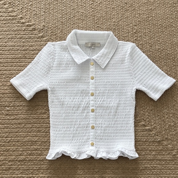 LOFT Tops - LOFT Ladies Textured White Button-Down Shirt